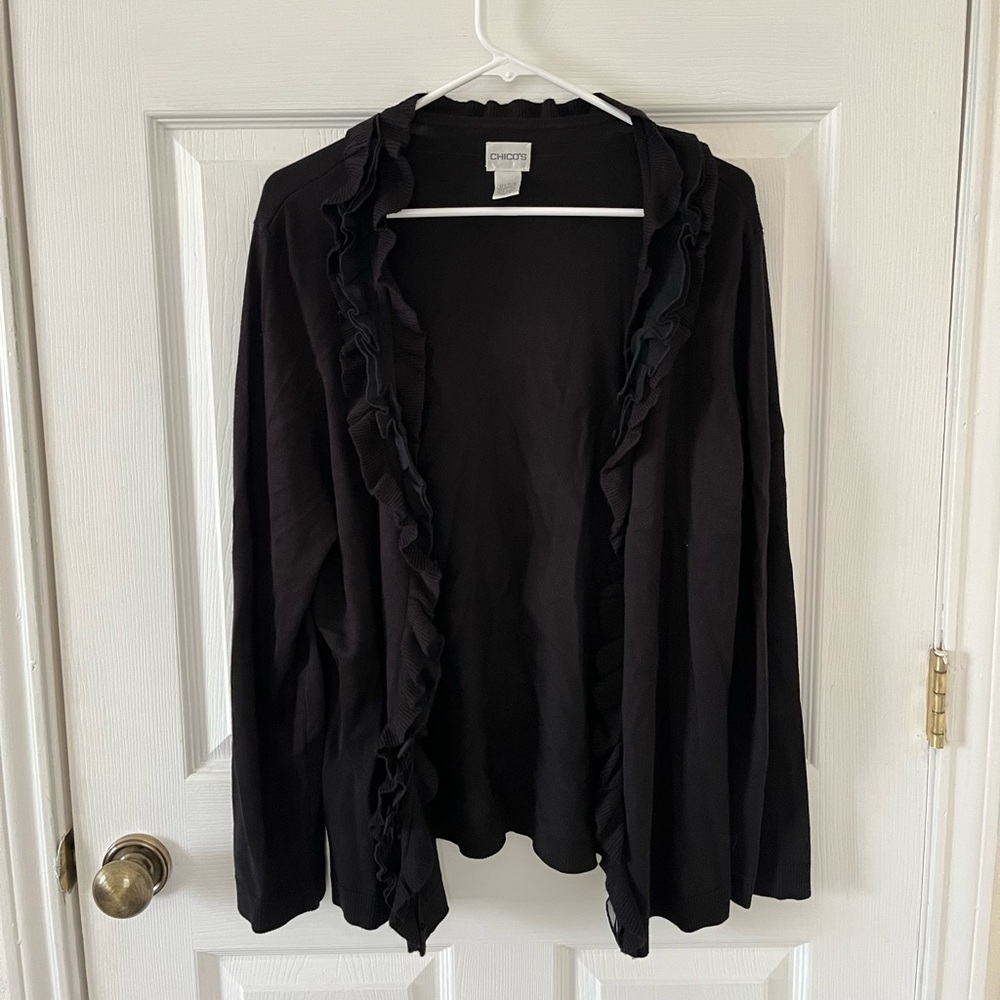 Chico's Classic Black Cardigan With Ruffles